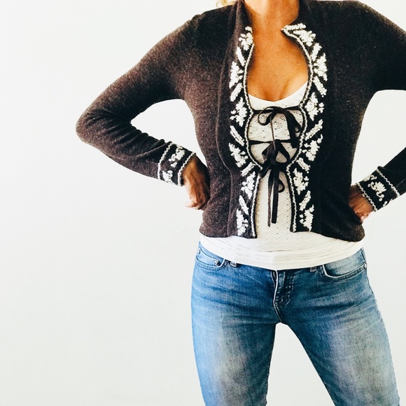 Free people embroidered brown sweater size Small - Picture 3 of 7